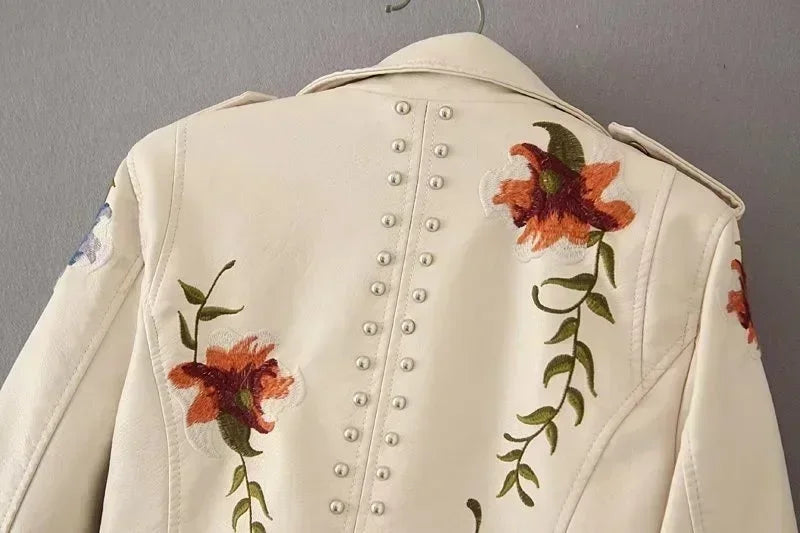 Jaqueta Feminina Floral com Rebites e Zíper - DermeBela