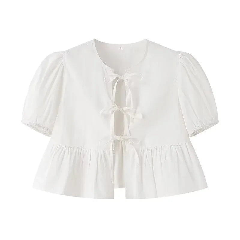 Blusa Feminina com Mangas Fluidas e Laço Romântico - DermeBela