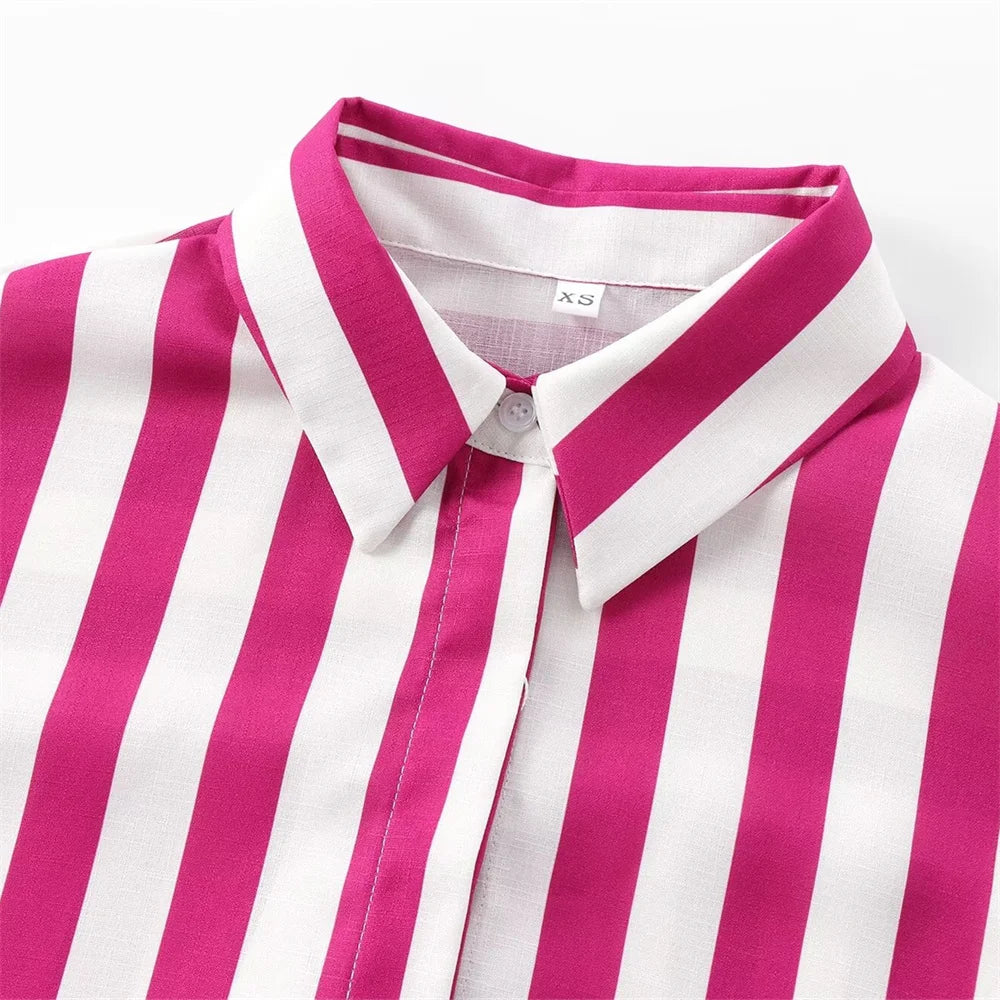 Camisa de Linho Feminina Listrada com Manga  - DermeBela