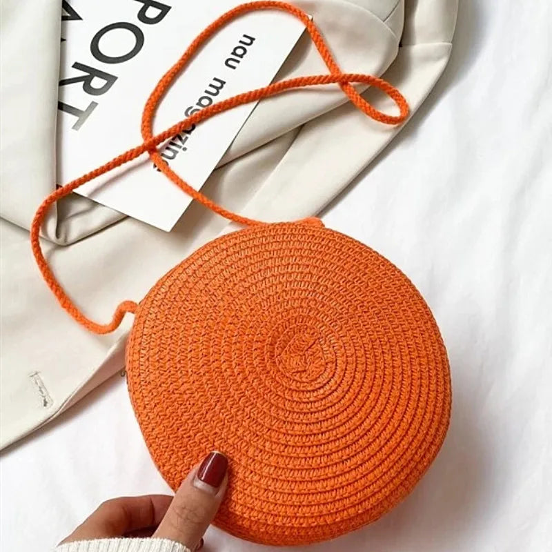 Bolsa de Palha Minimalista Redonda Crossbody - DermeBela