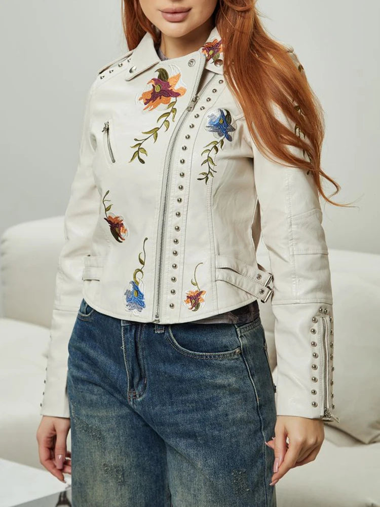Jaqueta Feminina Floral com Rebites e Zíper - DermeBela