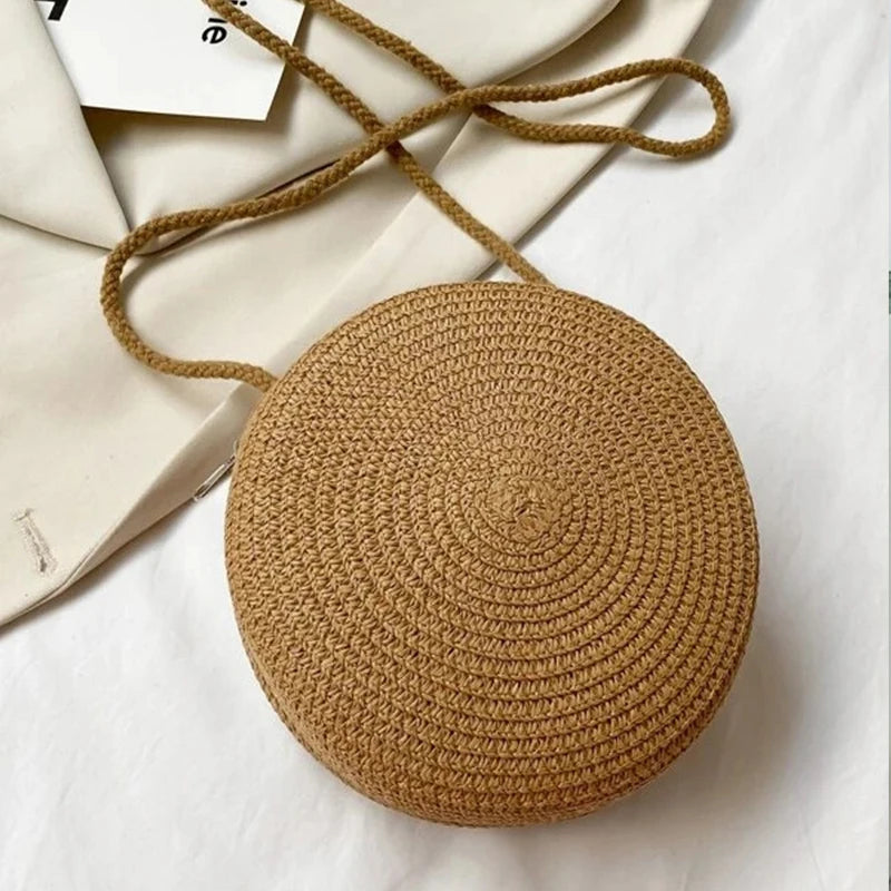 Bolsa de Palha Minimalista Redonda Crossbody - DermeBela