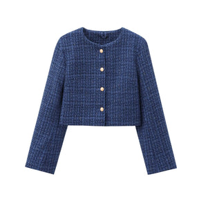 Casaco Feminino de Tweed com Gola O e Botões Dourados - DermeBela