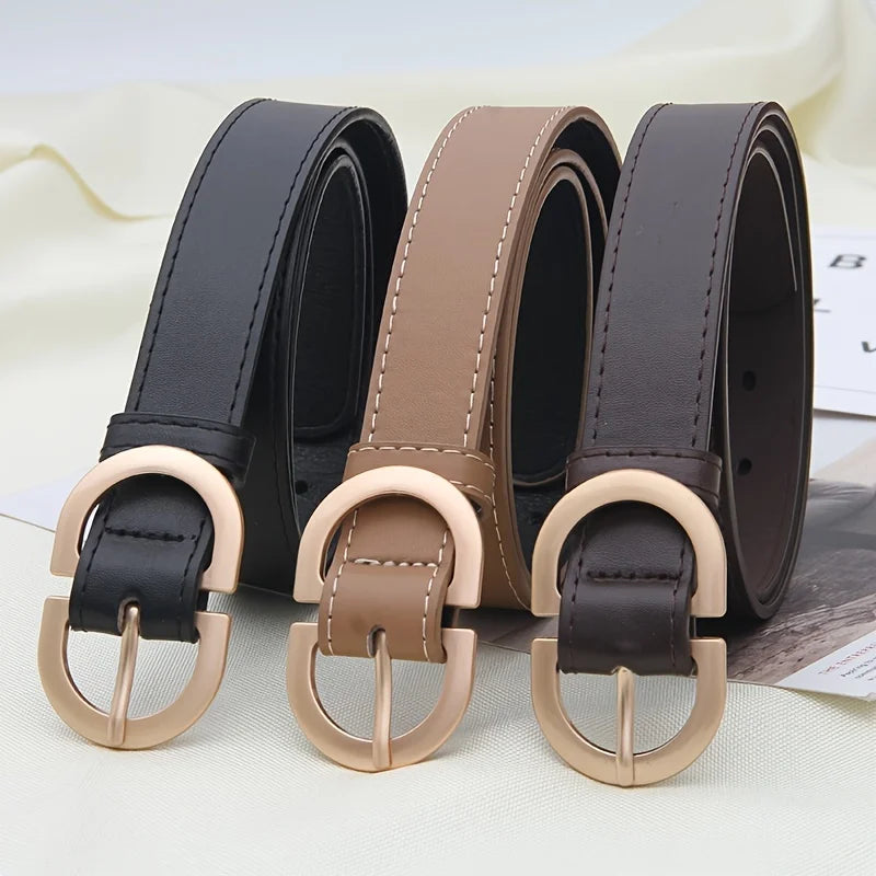 Cinto Elegante de Couro com Fivela Dourada - DermeBela