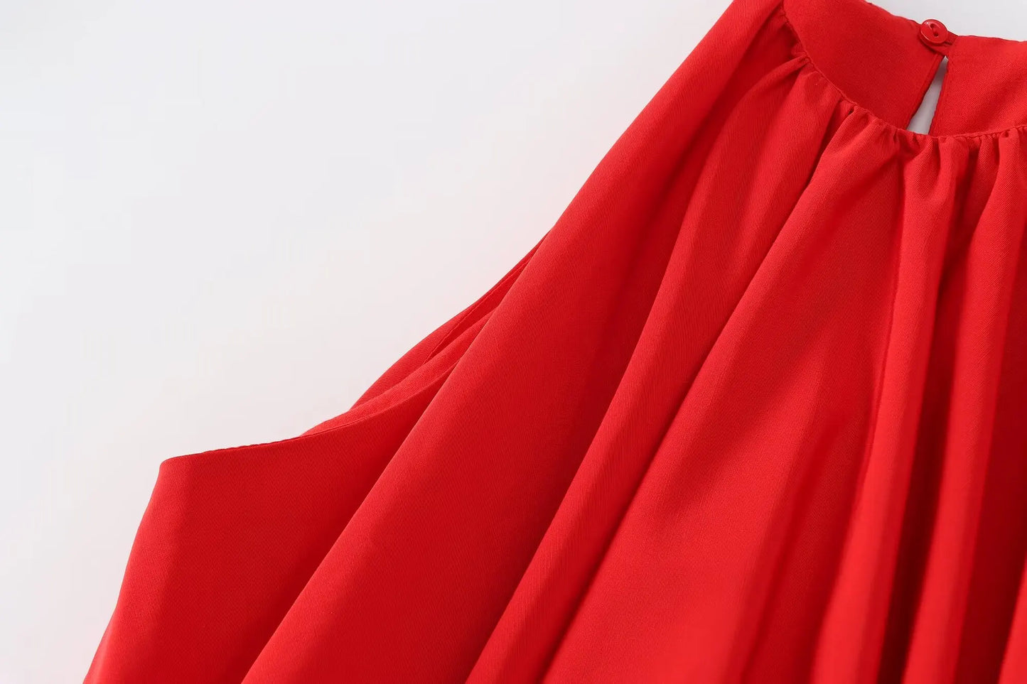 Vestido Plissado Retro Vermelho com Gola Redonda - DermeBela
