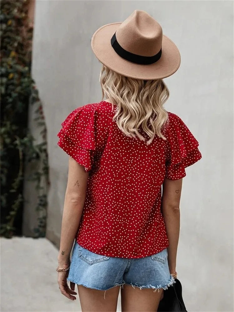 Blusa Estilosa de Manga Curta com Folha de Lótus - DermeBela