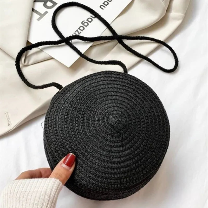 Bolsa de Palha Minimalista Redonda Crossbody - DermeBela
