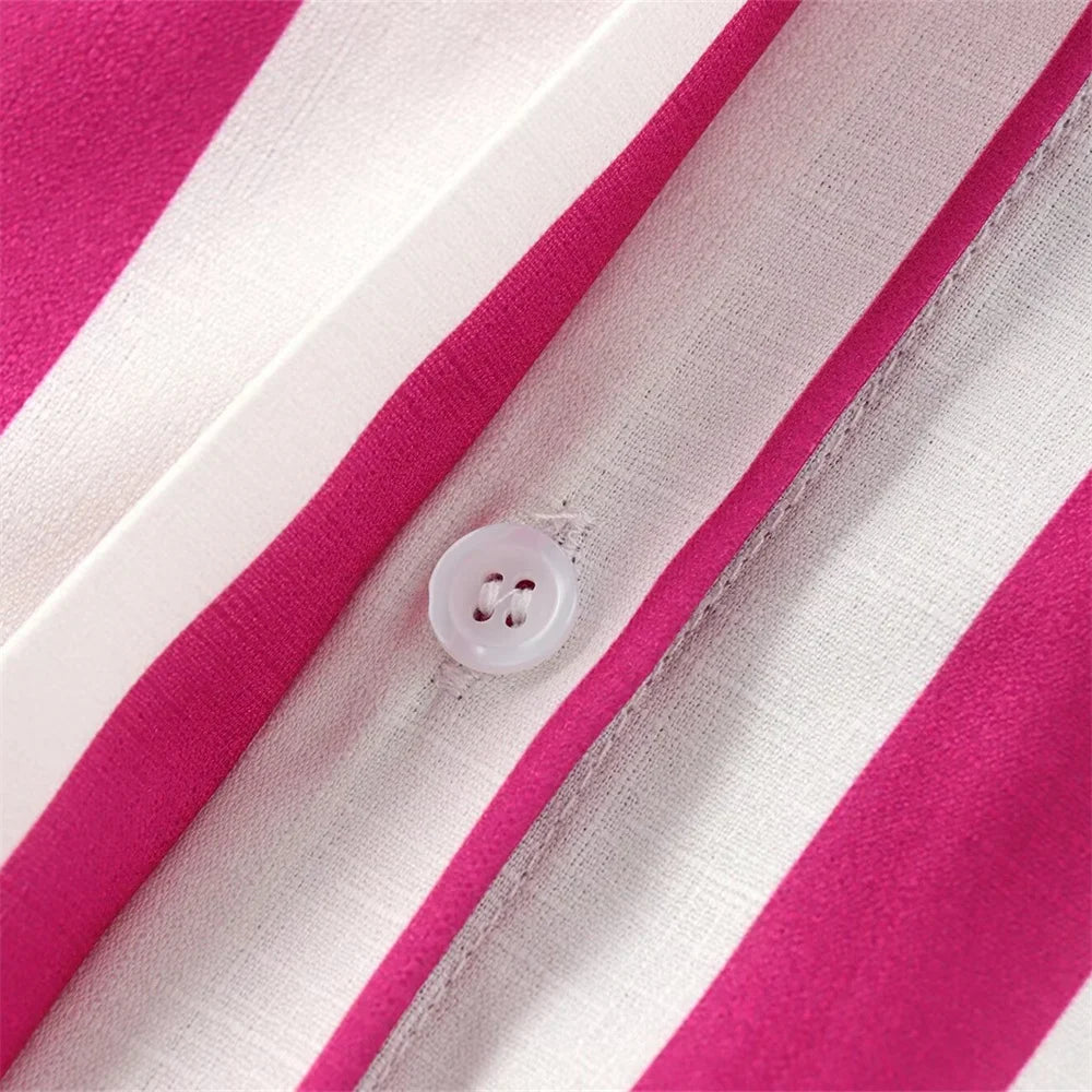 Camisa de Linho Feminina Listrada com Manga  - DermeBela