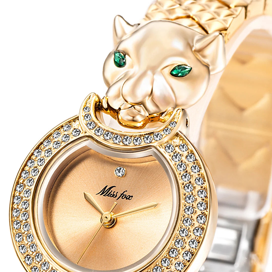 Relógio Feminino Leopard com Detalhe de Strass e Pedra Verde - DermeBela