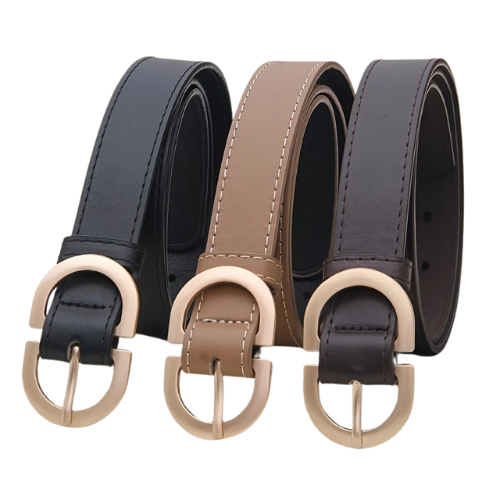 Cinto Elegante de Couro com Fivela Dourada - DermeBela